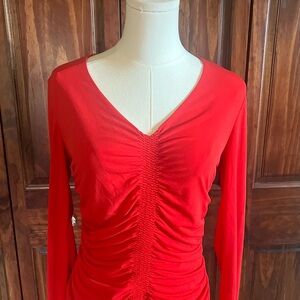 Cache Red Ruched V-Neck Top
